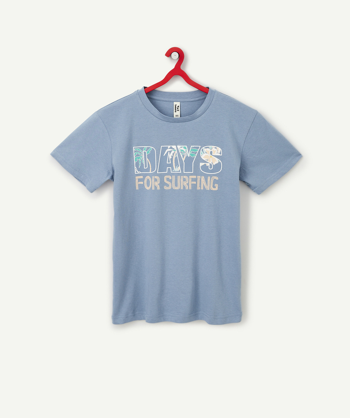 ECODESIGN Sub radius in - BOYS' BLUE T-SHIRT IN ORGANIC COTTON WITH A DAYS FOR SURFING MESSAGE