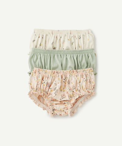 ECODESIGN radius - PACK OF THREE PAIRS OF BABIES' BLOOMERS IN PINK AND GREEN ORGANIC COTTON