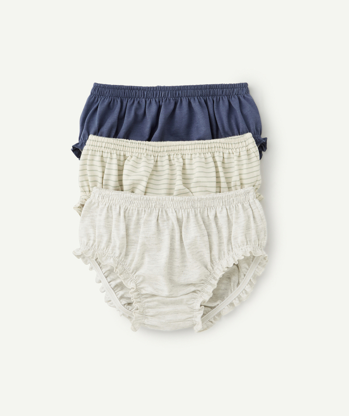 All accessories radius - PACK OF THREE PAIRS OF BABIES' BLOOMERS IN ORGANIC COTTON, PLAIN AND STRIPED