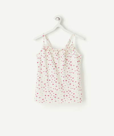 Shirt - Blouse Tao Categories - GIRLS' WHITE STRAPPY T-SHIRT IN RECYCLED AND PRINTED COTTON