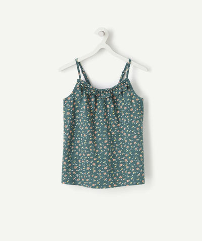 TEE SHIRT Tao Categories - GIRLS' GREEN T-SHIRT IN RECYCLED FIBERS WITH A FLORAL PRINT