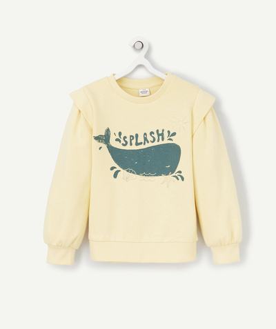 Outlet radius - GIRLS' YELLOW SWEATERSHIRT IN RECYCLED FIBERS WITH A FLOCKED WHALE