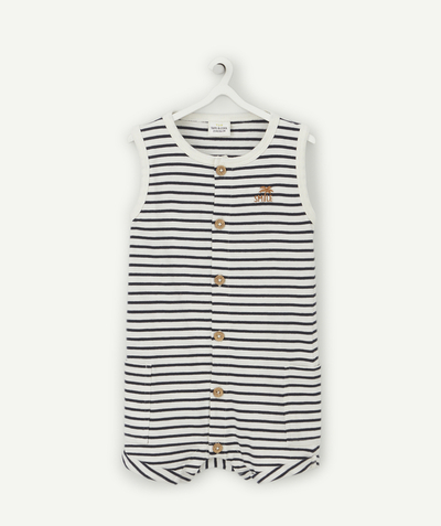 Baby-boy radius - BABY BOYS' SAILOR PLAYSUIT IN RECYCLED FIBERS WITH EMBROIDERY