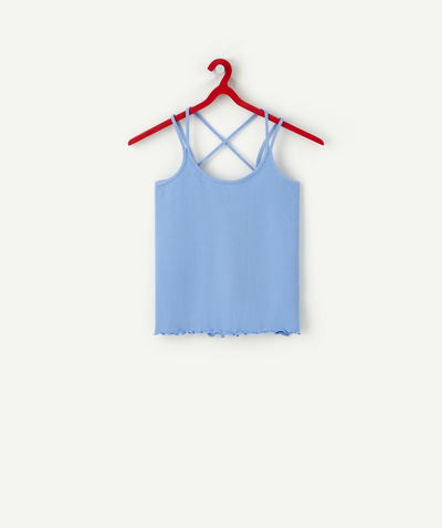 Clothing family - GIRLS' BLUE CROSS-OVER T-SHIRT IN ORGANIC COTTON