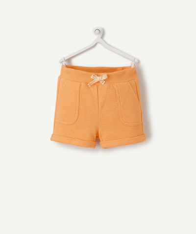 Shorts - Bermuda shorts family - BABY BOYS' BERMUDA SHORTS IN FLUORESCENT ORANGE WAFFLE-WEAVE COTTON