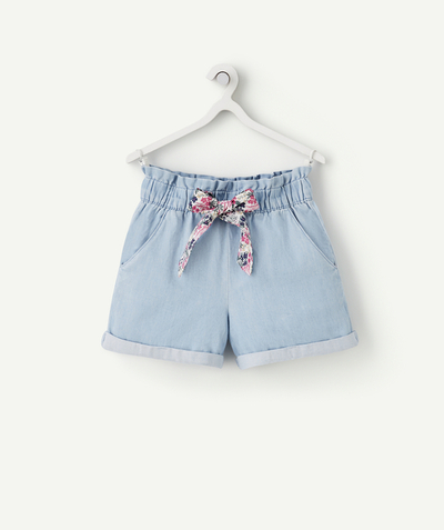 short Tao Categories - GIRLS' LOW IMPACT DENIM SHORTS WITH A FLORAL BOW