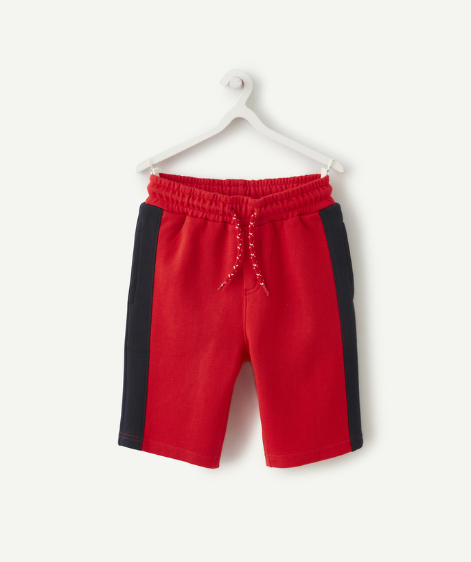 Sportswear radius - BOYS' RED COTTON BERMUDA SHORTS WITH NAVY BLUE STRIPES