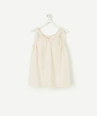 Girl radius - GIRLS' STRAPPY T-SHIRT IN CREAM ORGANIC COTTON WITH EMBROIDERY