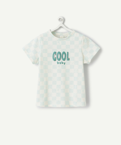 Our summer prints radius - BABY BOYS' CHECKED ORGANIC COTTON T-SHIRT WITH A MESSAGE