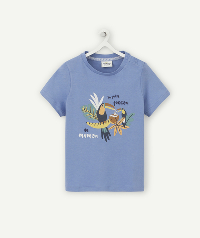 T-shirty - Koszulki Rayon - NIEBIESKI T-SHIRT DLA MAŁEGO CHŁOPCA Z BAWEŁNY BIO Z NADRUKIEM TUKANA