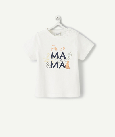 T-shirty - Koszulki Rayon - BIAŁY T-SHIRT DLA MAŁEGO CHŁOPCA Z BAWEŁNY Z RECYKLINGU Z MAGICZNYM NADRUKIEM MAMA