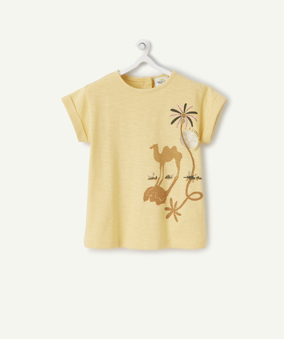 T-shirt radius - BABY GIRLS' YELLOW ORGANIC COTTON T-SHIRT WITH A DESERT THEME