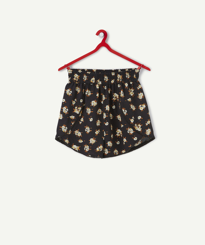 Girl radius - FLOWING SHORTS FOR GIRLS IN ECO-FRIENDLY BLACK VISCOSE WITH A FLORAL PRINT
