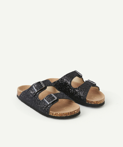 COLORSOFCALIFORNIA Tao Categories - BLACK SEQUINNED SANDALS WITH A BUCKLE