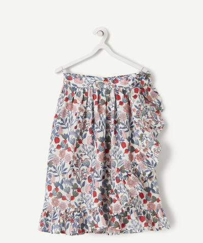 Skirt radius - GIRLS' FLOWER-PATTERNED COTTON SKIRT WITH FRILLS