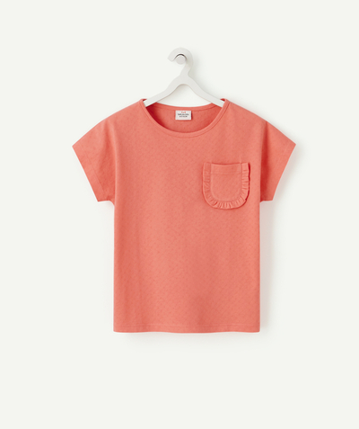 Tee-shirt radius - GIRLS' SHORT-SLEEVED CORAL COLOUR ORGANIC COTTON T-SHIRT