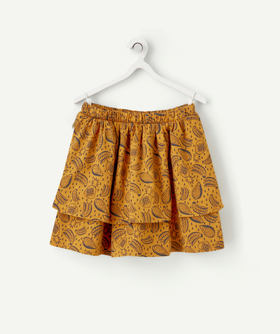 Skirt radius - GIRLS' OCHRE FRILLY SKIRT IN ORGANIC COTTON WITH A FRUIT THEME
