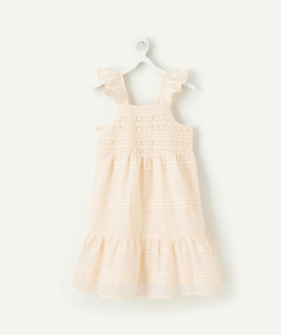 Girl radius - GIRLS' PALE PINK COTTON DRESS WITH EMBROIDERY AND FRILLS