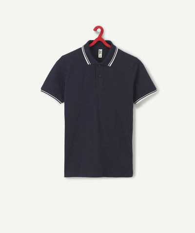 Tops family - BOYS' NAVY BLUE ORGANIC COTTON POLO SHIRT WITH WHITE DETAILS