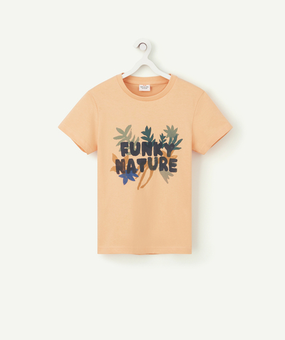 TEE SHIRT Tao Categories - BOYS' ORANGE T-SHIRT IN ORGANIC COTTON WITH A NATURE PRINT