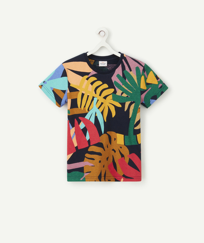 TEE SHIRT Tao Categories - BOYS' T-SHIRT IN RECYCLED FIBERS PRINTED WITH COLOURED FOLIAGE