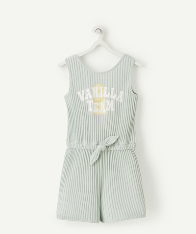 Jumpsuits - Dungarees radius - GIRLS' RIBBED PLAYSUIT IN SEA GREEN WITH MESSAGE