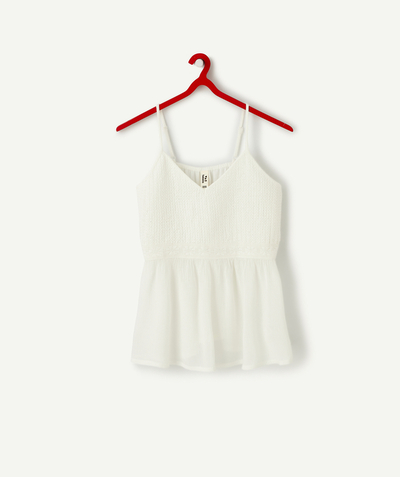 Tops family - GIRLS' WHITE STRAPPY T-SHIRT IN ECO-FRIENDLY VISCOSE