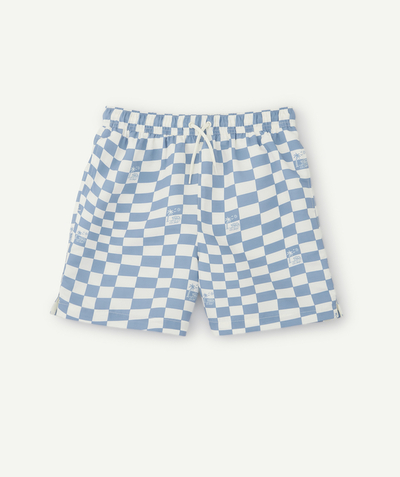 Teen boys' clothing radius - BOYS' BLUE AND WHITE CHECK SWIMMING SHORTS IN RECYCLED POLYESTER