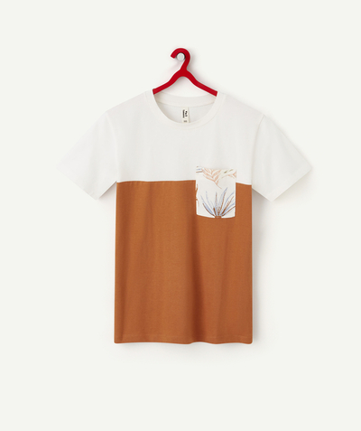 Clothing family - BOYS' TWO-TONE ORGANIC COTTON T SHIRT WITH A PRINTED POCKET