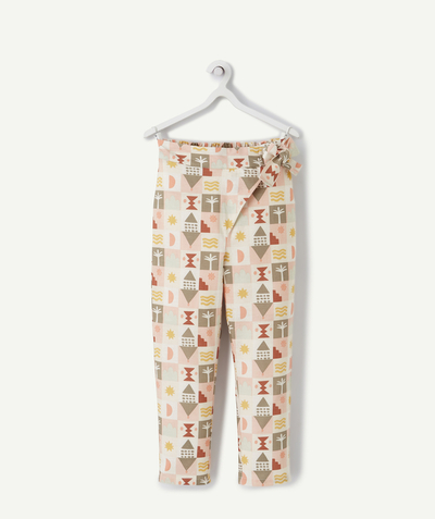 Our summer prints radius - GIRLS' PINK FLOWING TROUSERS WITH A COLOURFUL GEOMETRIC PRINT