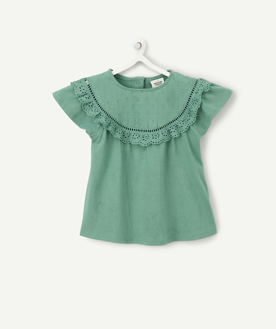 TEE SHIRT Tao Categories - BABY GIRLS' GREEN T-SHIRT WITH EMBROIDERY