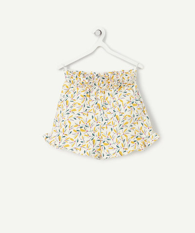 short Tao Categories - GIRLS' WHITE FLORAL PRINT ORGANIC COTTON SHORTS WITH RUFFLES