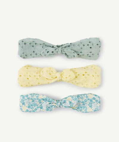 Hair accessories Tao Categories - SET OF THREE BABY GIRLS' BRODERIE ANGLAISE AND PRINTED HEADBANDS