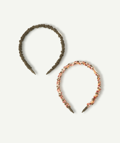 Accessories radius - SET OF TWO GIRLS' KHAKI AND FLORAL GATHERED HAIRBANDS