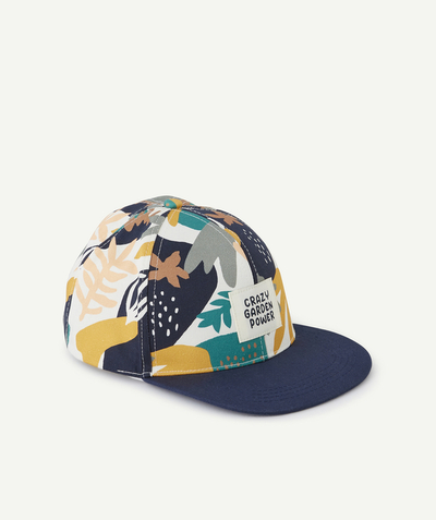 Hat, cap Tao Categories - BOYS' NAVY BLUE COTTON CAP WITH COLOURED PRINTS