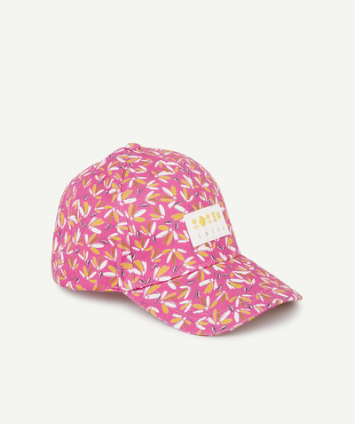 Hat, cap Tao Categories - GIRLS' PINK PRINTED COTTON CAP WITH A PATCH