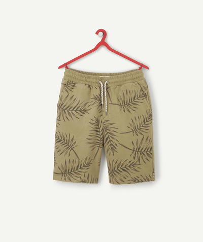 Shorts - Bermuda shorts family - BOYS' KHAKI BERMUDA SHORTS IN ORGANIC COTTON WITH LEAVES