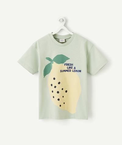 Our summer prints radius - BOYS' MINT GREEN T-SHIRT IN ORGANIC COTTON WITH A LEMON FLOCKING