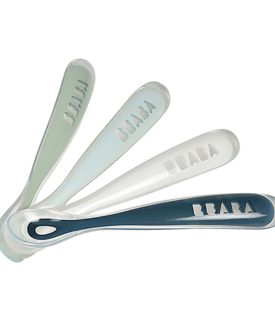 BÉABA ® Tao Categories - SET OF FOUR BLUE AND GREEN SILICONE 1st STAGE SPOONS