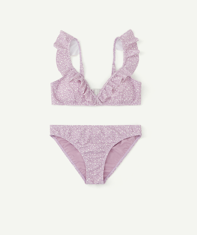 New collection Sub radius in - GIRLS' PURPLE FLOWER-PATTERNED SWIMSUIT IN RECYCLED FIBRES WITH FRILLS