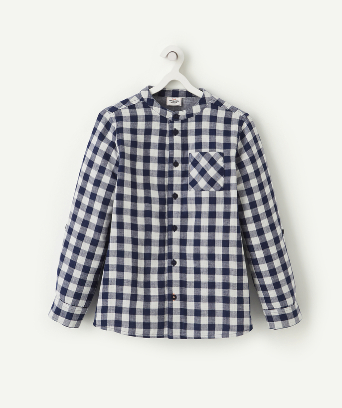 Special Occasion Collection radius - BOYS' BLUE CHECKED SHIRT WITH A GRANDAD COLLAR