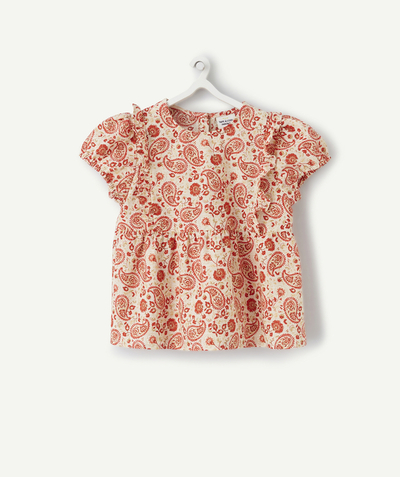 Shirt - polo Tao Categories - BABY GIRLS' COTTON BLOUSE WITH A RED PAISLEY PRINT