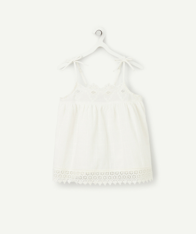 Girl radius - GIRLS' WHITE COTTON TOP WITH STRAPS AND EMBROIDERY