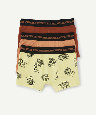 All collection Sub radius in - PACK OF THREE PAIRS OF BOYS' BOXER SHORTS, PRINTED OR PLAIN, ORANGE, YELLOW AND TERRACOTTA