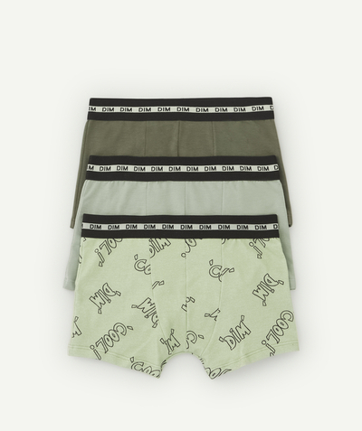 All collection Sub radius in - PACK OF THREE PAIRS OF BOYS' BOXER SHORTS, PRINTED OR PLAIN GREEN AND KHAKI