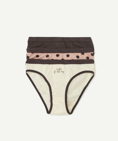 Teen girls' clothing Tao Categories - PACK OF THREE PAIRS OF PRINTED OR PLAIN PINK AND CHOCOLATE KNICKERS
