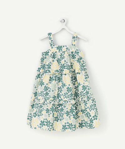 SETS radius - GIRLS' COTTON DRESS WITH A GREEN FLORAL PRINT