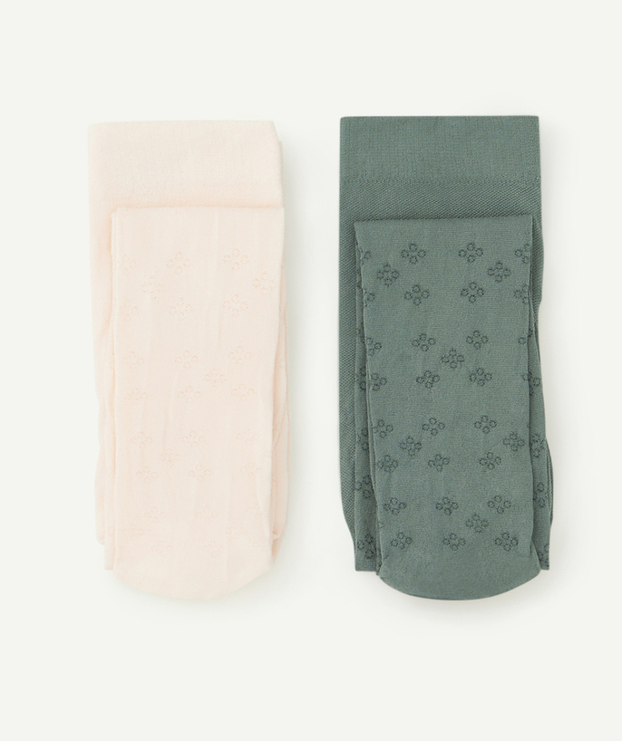 Accessories radius - PACK OF TWO PAIRS OF BABY GIRLS' PINK AND GREEN OPENWORK TIGHTS