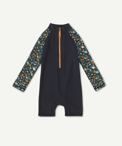 Anti UV radius - BABY BOYS' BLUE AND PRINTED ANTI-UV JUMPSUIT IN RECYCLED FIBRES