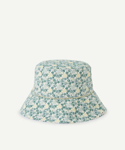 Hat, cap Tao Categories - GIRLS' GREEN FLORAL PRINT COTTON BUCKET HAT